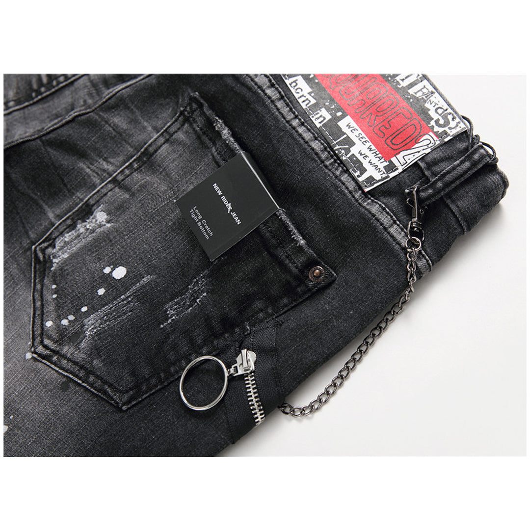 NEW-Maple leaf hole badge Jeans