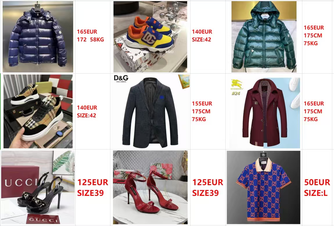Down jacket *2, Shoes *4, Suit *2, T-shirt *1