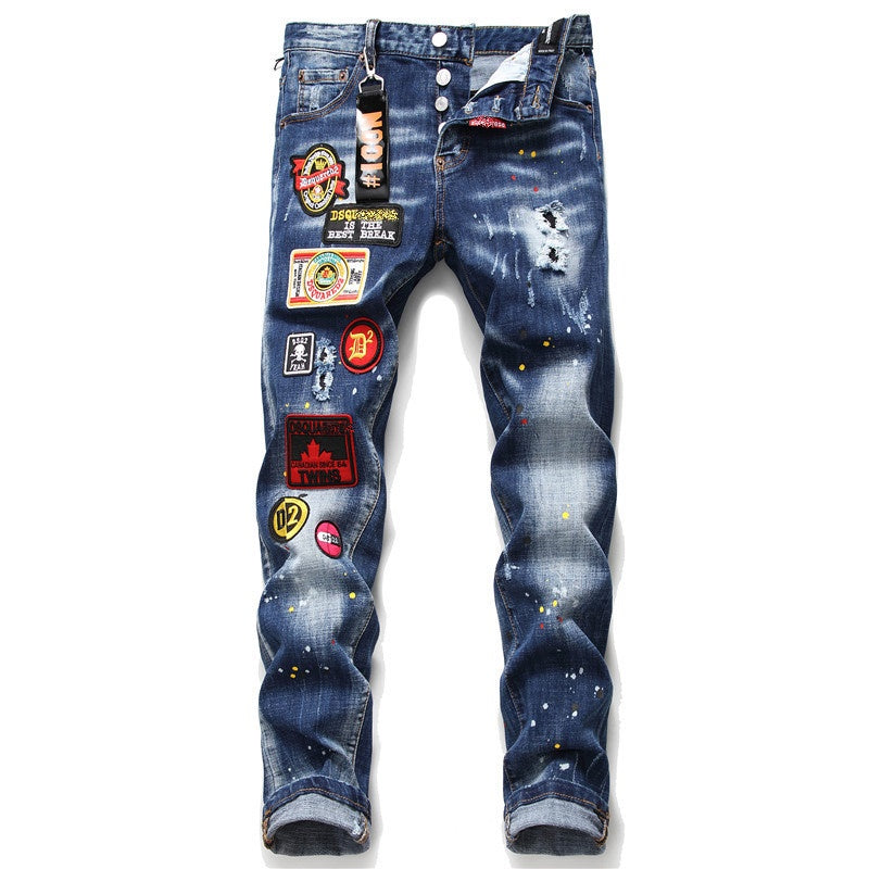 NEW-hole badge Jeans