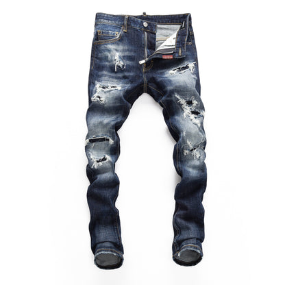 NEW-hole patch print Jeans