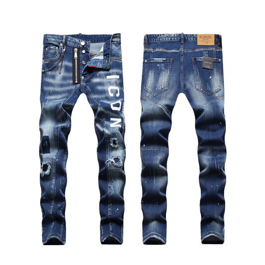 NEW-hole patch print Jeans