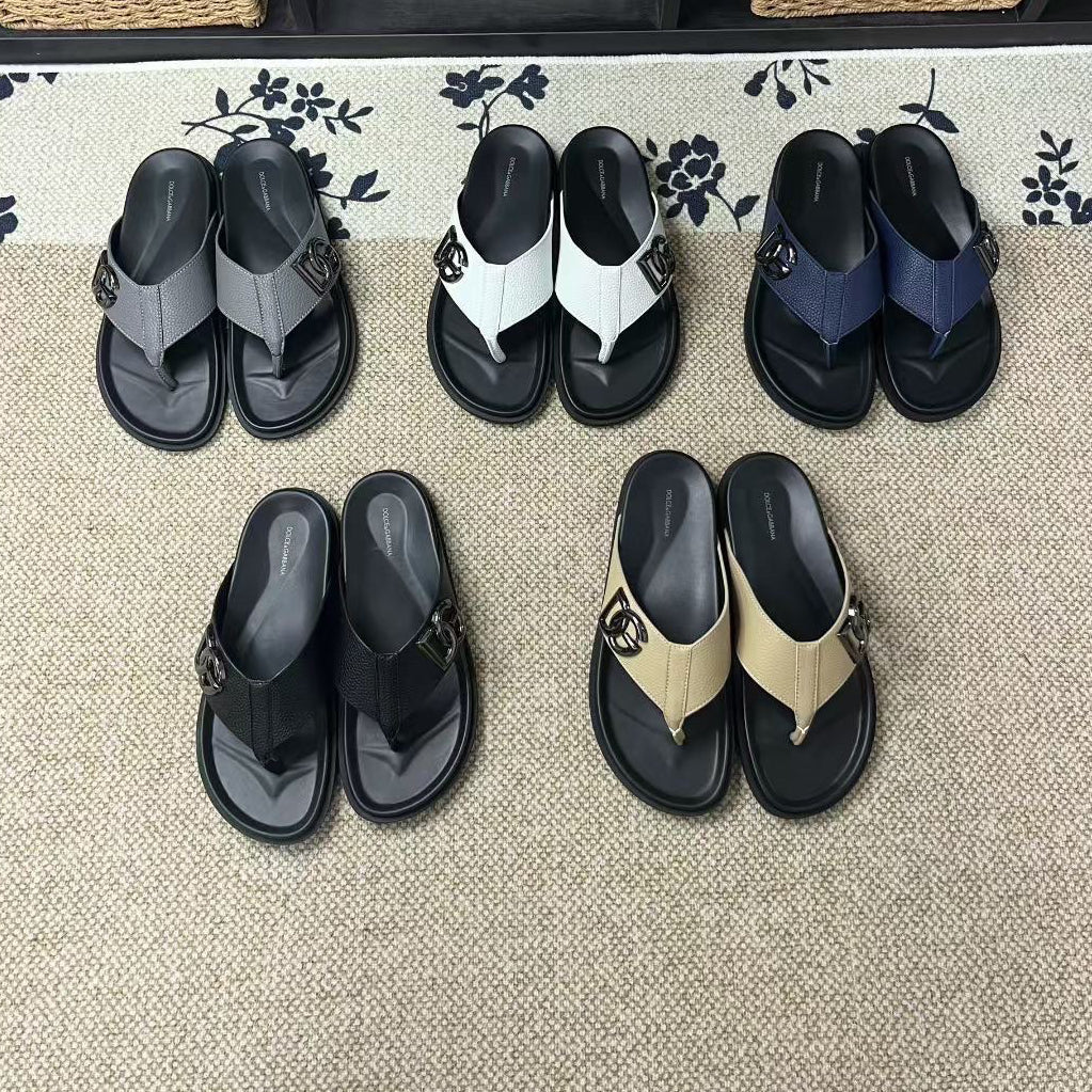 D*G 2026 Premium Leather Casual Slippers - Designer Men's Slides in 5 Colors