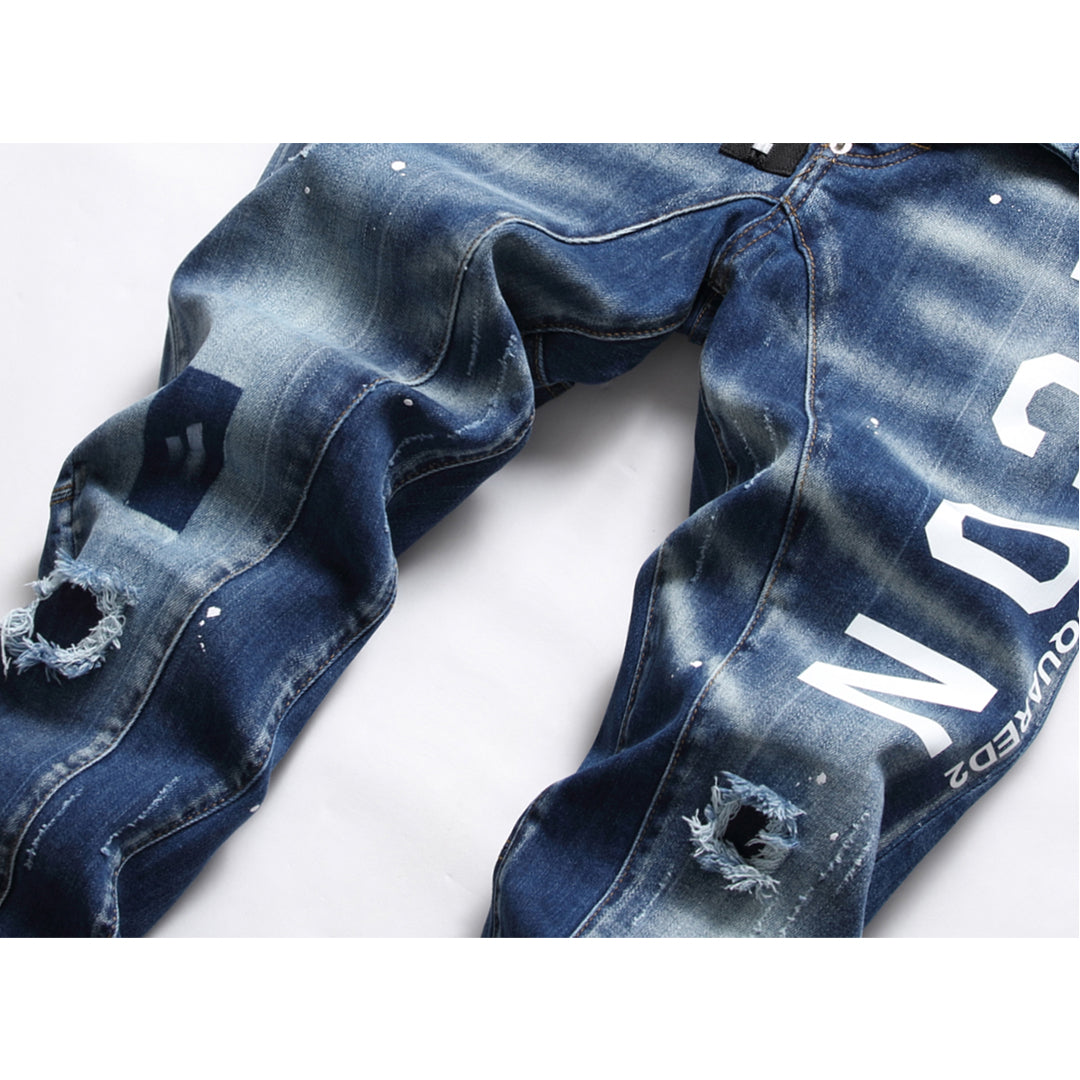 NEW-hole patch print Jeans