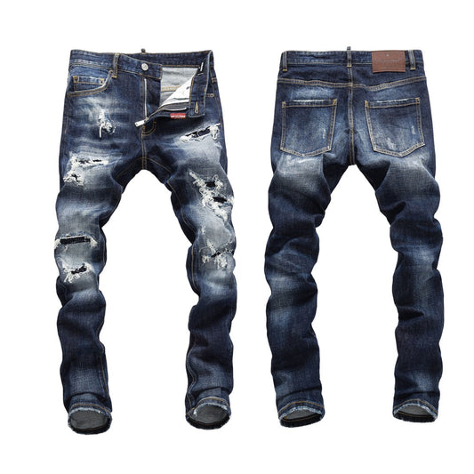 NEW-hole patch print Jeans