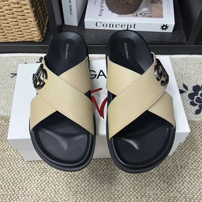 D*G 2026 Premium Leather Casual Slippers - Designer Men's Slides in 5 Colors