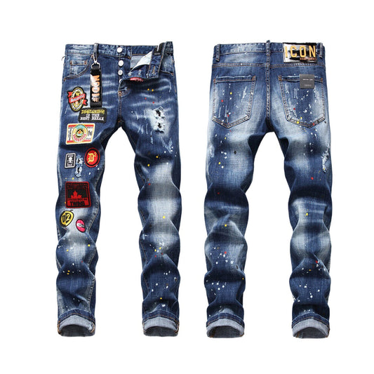 NEW-hole badge Jeans