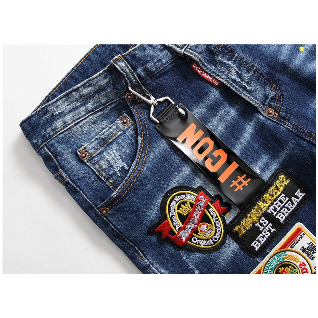 NEW-hole badge Jeans