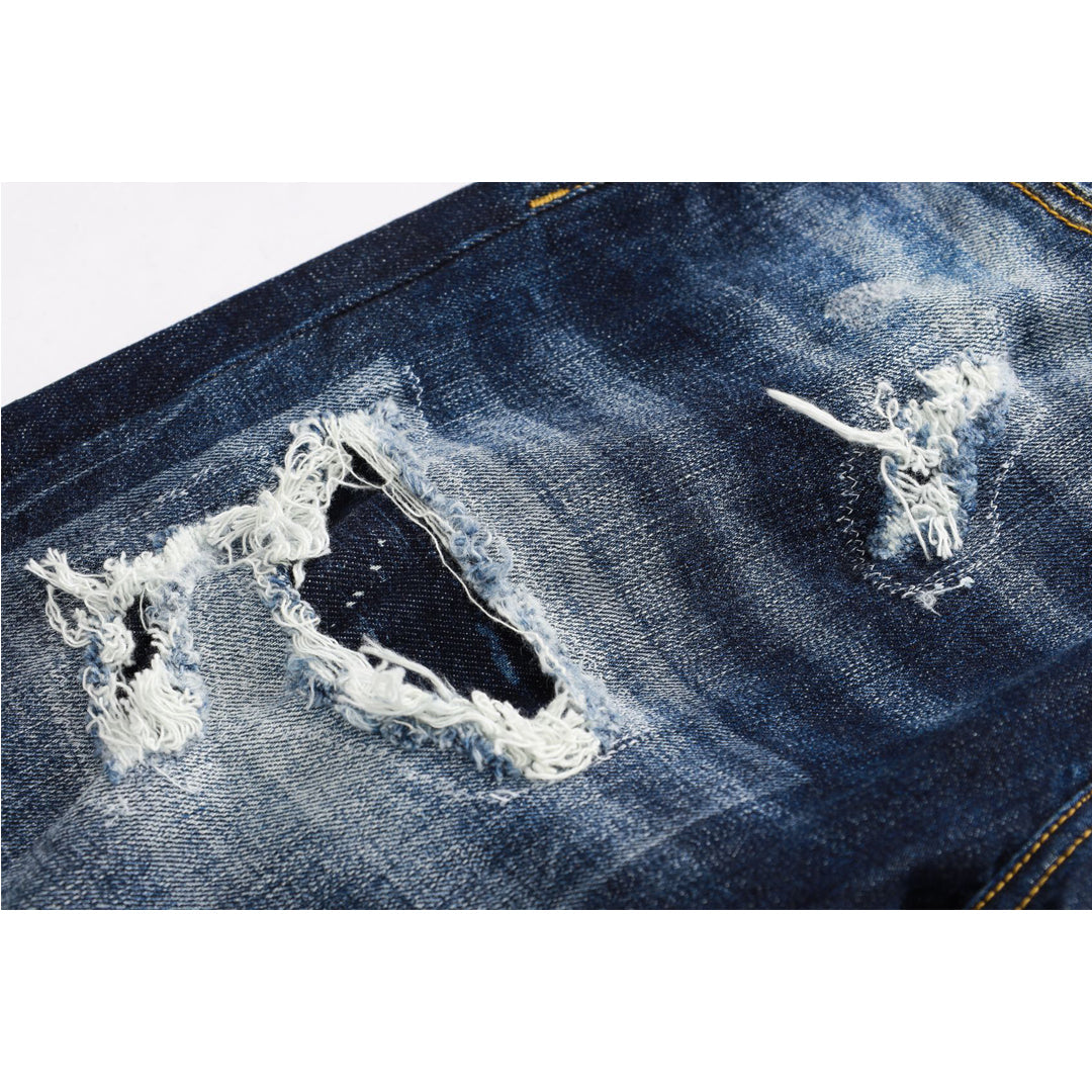 NEW-hole patch print Jeans