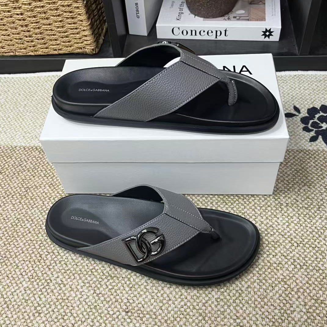 D*G 2026 Premium Leather Casual Slippers - Designer Men's Slides in 5 Colors
