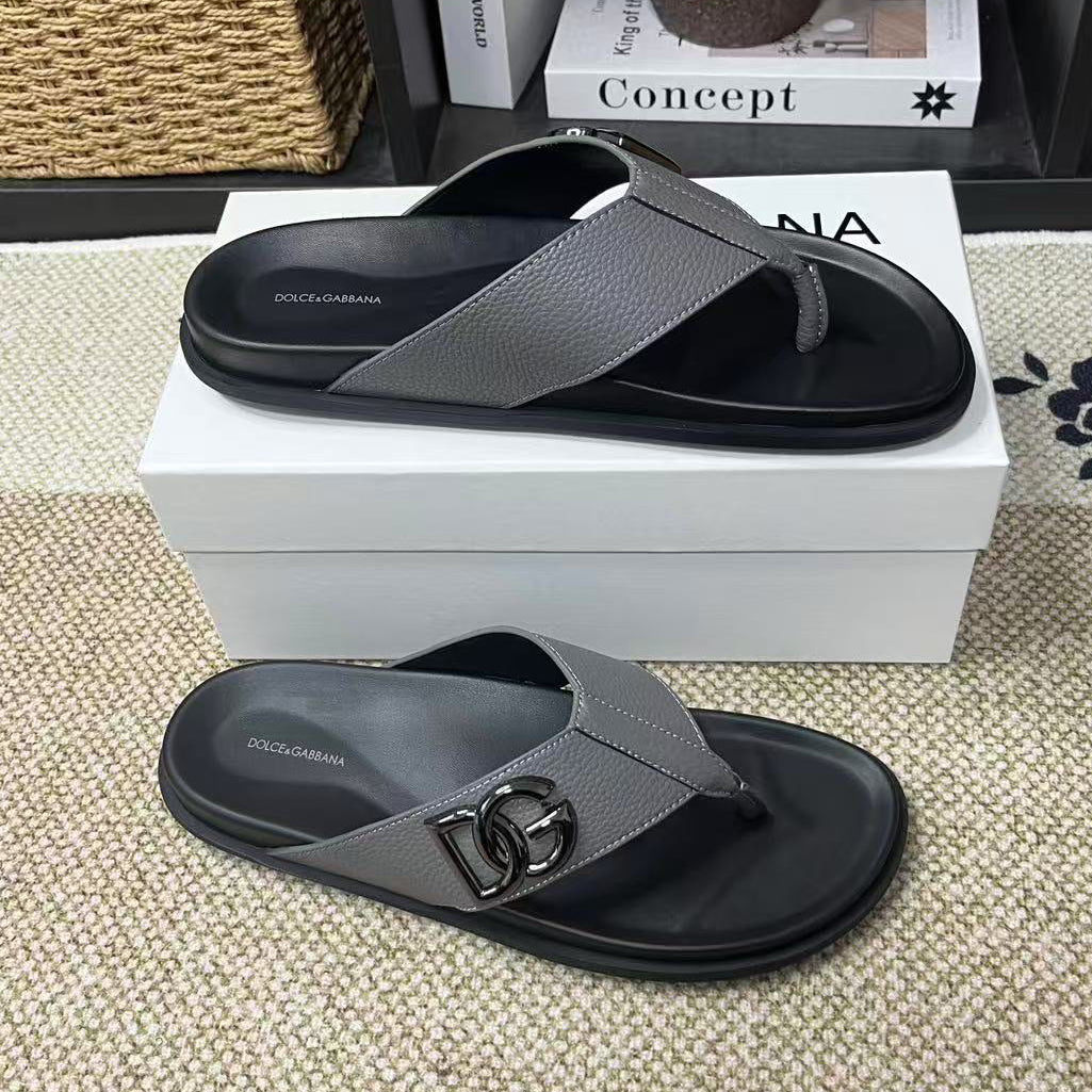 D*G 2026 Premium Leather Casual Slippers - Designer Men's Slides in 5 Colors