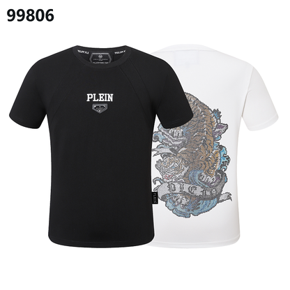 P**P Men's Minimalist Logo Emblem T-Shirt | Black White