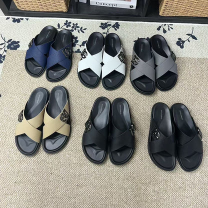 D*G 2026 Premium Leather Casual Slippers - Designer Men's Slides in 5 Colors