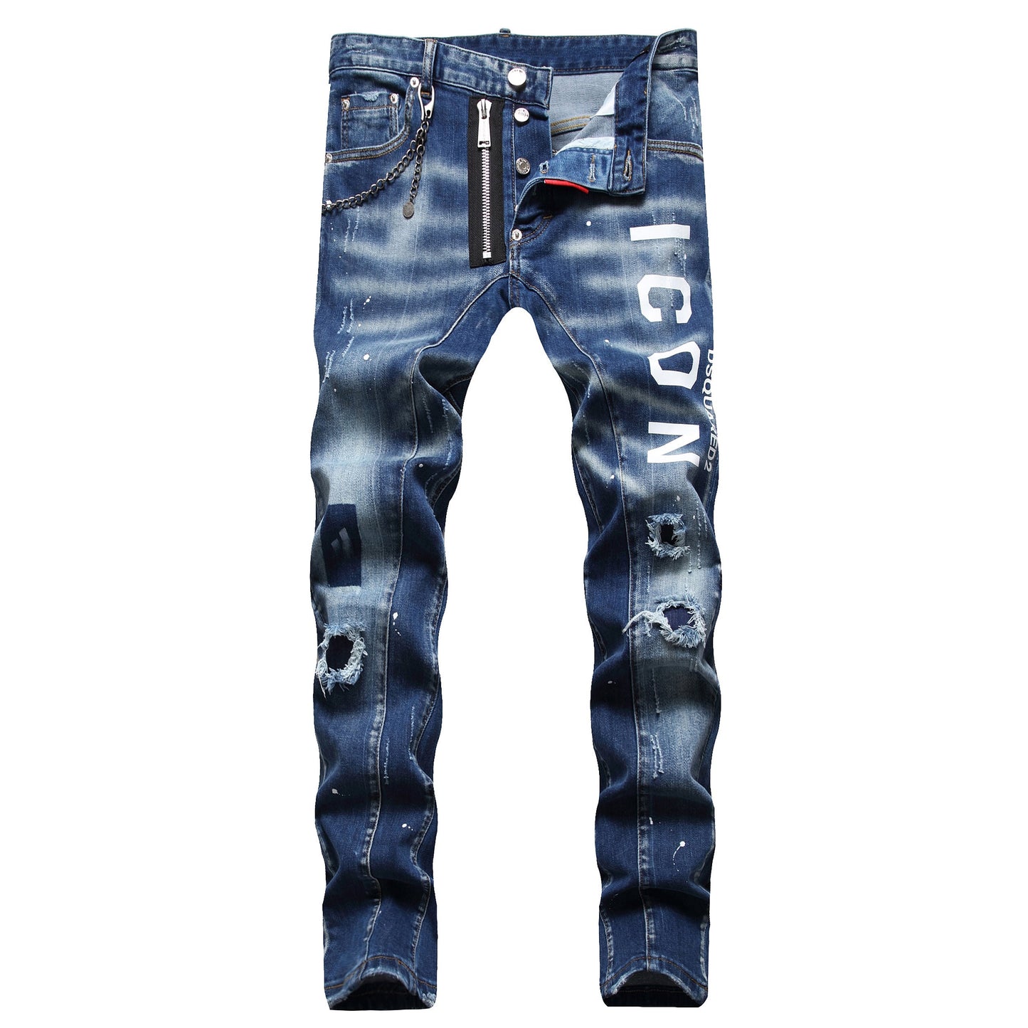 NEW-hole patch print Jeans