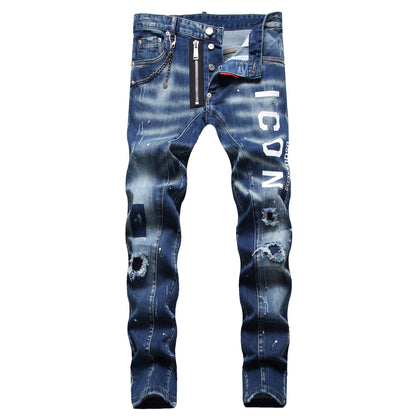 NEW-hole patch print Jeans