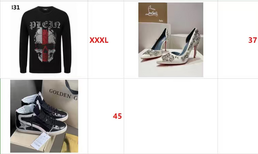 Sweatshirt x1, Shoes x2