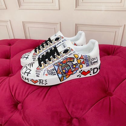D*G 2026 Luxury Genuine Leather Casual Sneakers - Italian Designer Unisex Shoes