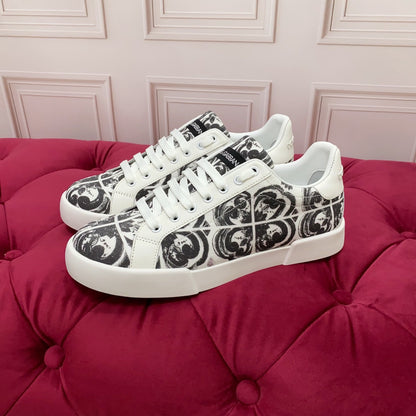 D*G 2026 Premium Leather Casual Sneakers - Designer Unisex Shoes in 2 White Styles