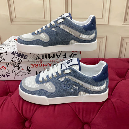 D*G 2026 Premium Leather Casual Sneakers - Designer Unisex Shoes in Blue & Black