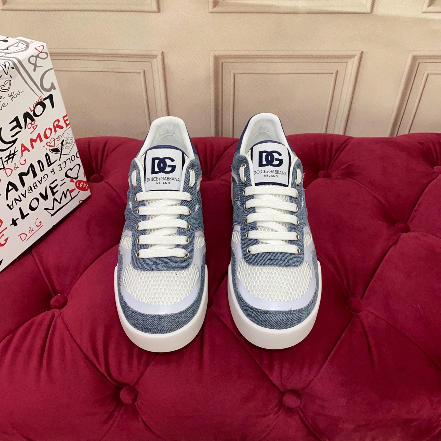 D*G 2026 Premium Leather Casual Sneakers - Designer Unisex Shoes in Blue & Black