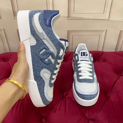 D*G 2026 Premium Leather Casual Sneakers - Designer Unisex Shoes in Blue & Black