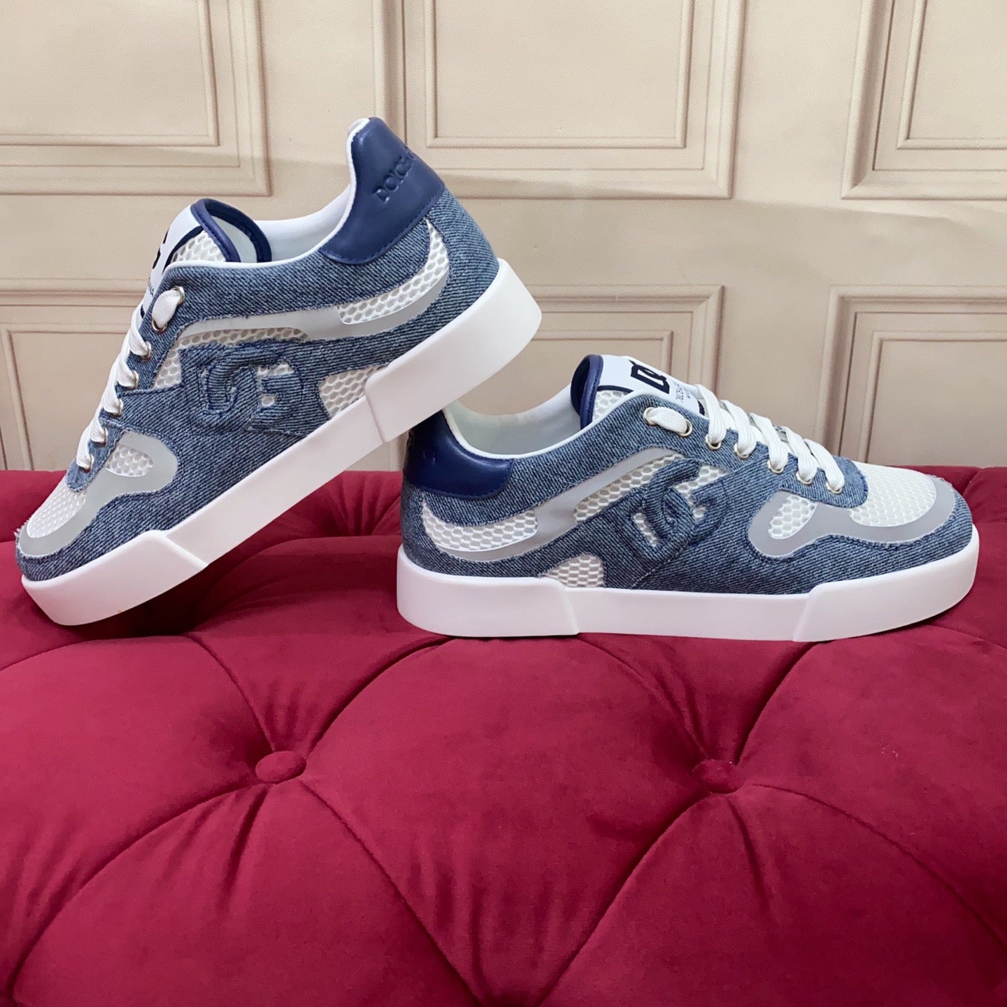 D*G 2026 Premium Leather Casual Sneakers - Designer Unisex Shoes in Blue & Black