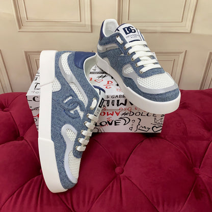 D*G 2026 Premium Leather Casual Sneakers - Designer Unisex Shoes in Blue & Black